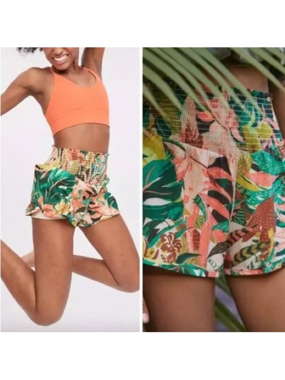Offline by Aerie Smocked Waist Tropical Print Women's Athletic Shorts Size Small